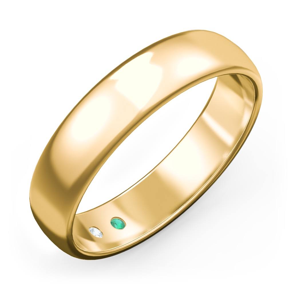 10K Yellow Gold Mens Classic Half Round Wedding Band with Secret Birthstones