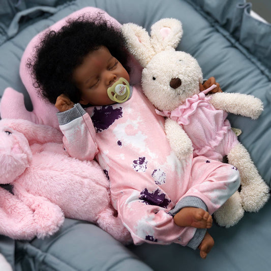 BABESIDE Lifelike Reborn Baby Dolls Black - 17-Inch Baby-Soft Body & Curls Realistic-Newborn Baby Dolls African American Real Life Baby Dolls Cloth