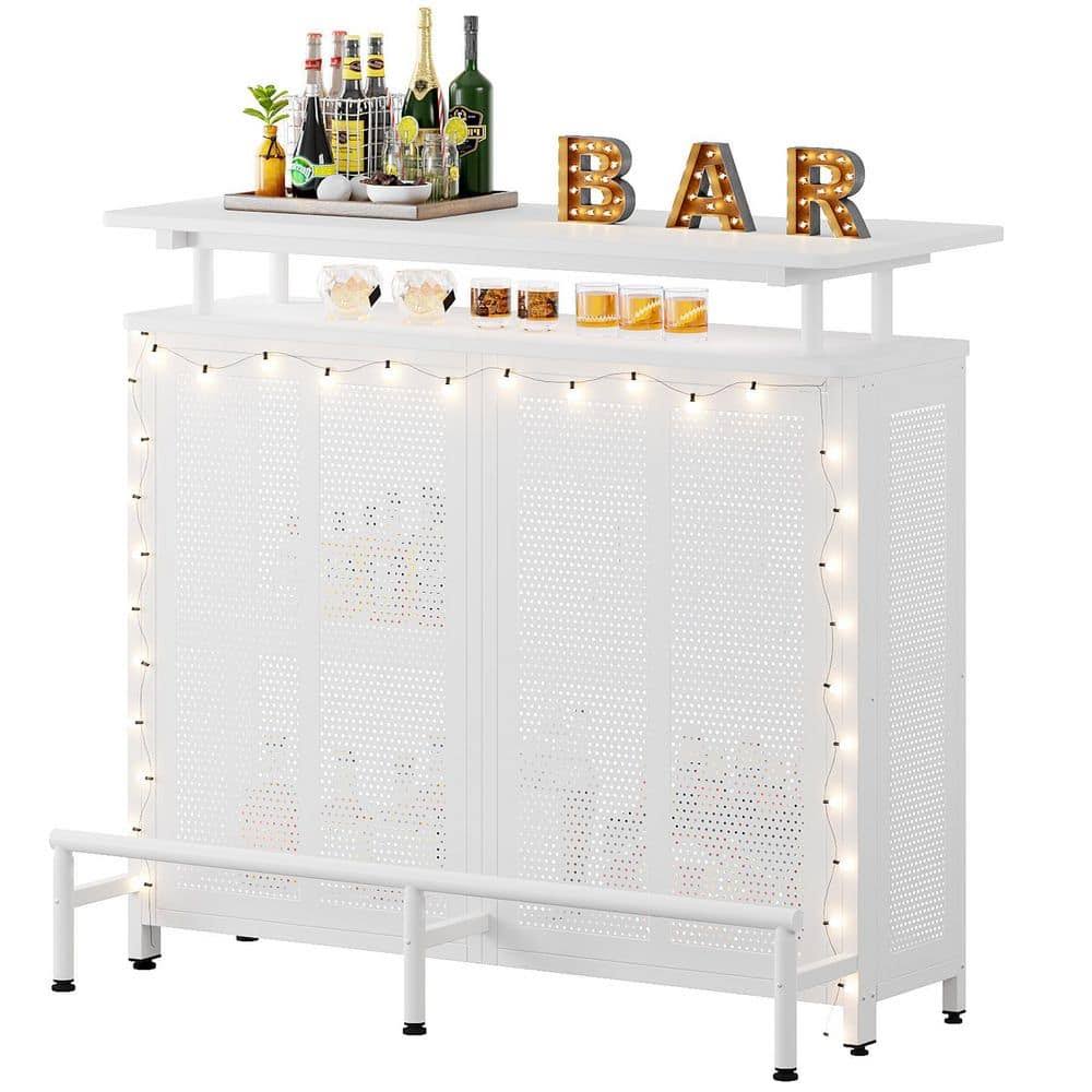 Tribesigns Walter 47.2 in. White Wood Home Bar Unit, 3-Tier Liquor Bar Table with Stemware Racks and Wine Storage Shelves