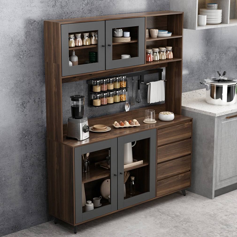 76.8 H 4 Drawers Kitchen Storage Cabinet With Glass Door Morinome