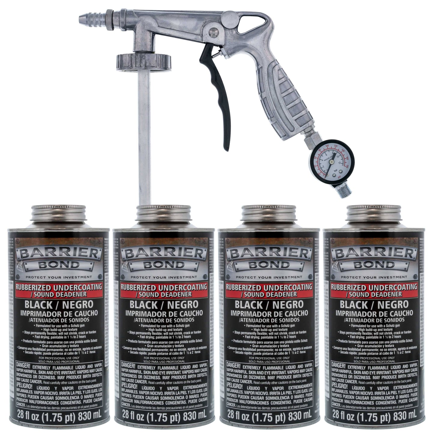 Barrier Bond Black Rubberized Undercoating Sound Deadener Kit with 4 Quart Cans & Spray Applicator Gun by TCPGLOBAL