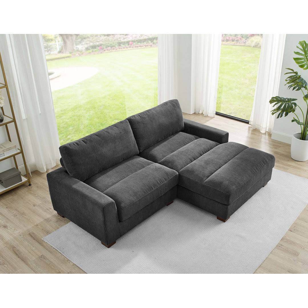 90 Wide Right Hand Facing Sofa & Chaise Wade Logan Body Fabric: Green Corduroy