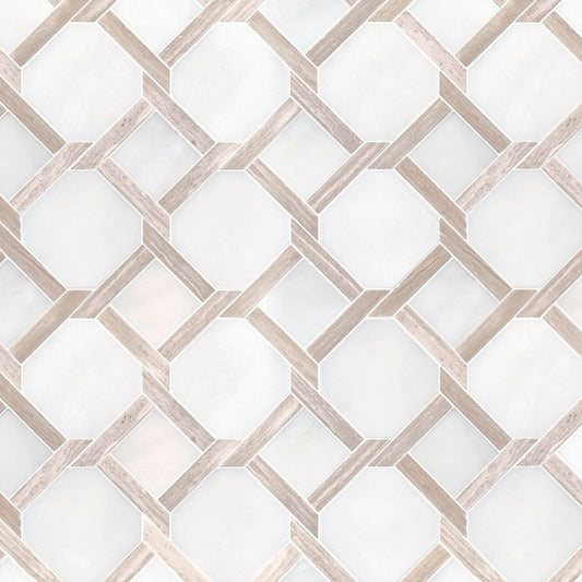 Carrara Marble | Lattice Valentino Polished Marble Mosaic Tile, 16 x 16, White, 0.31 Thick - Floor & Decor