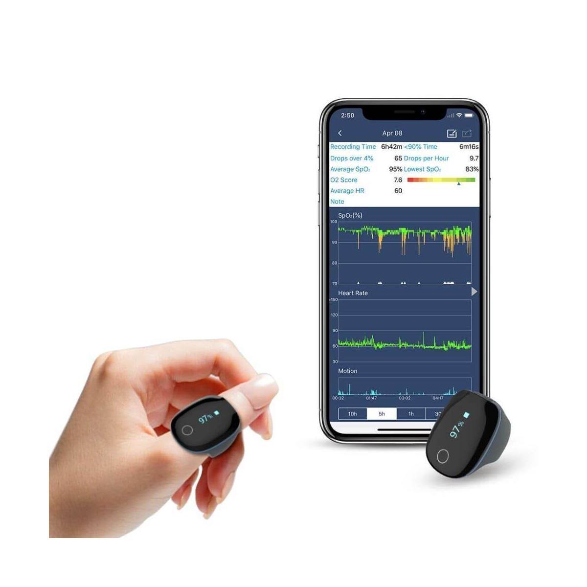 Wellue O2ring Continuous Ring Oxygen Monitor. Continuously Track Overnight Oxygen Levels and Heart Rate with detailed report for home sleep study