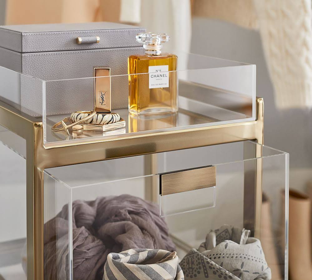 Acrylic Closet Rolling Cart With Drawers,Brass | Pottery Barn