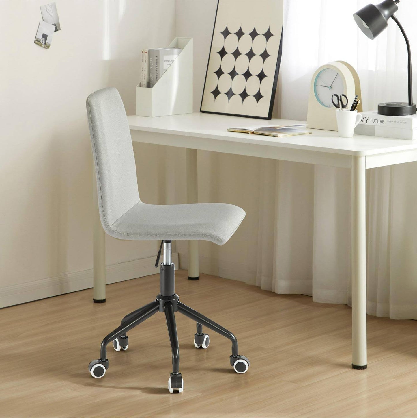 Urban Shop Rolling Linen Swivel Task Chair, Beige