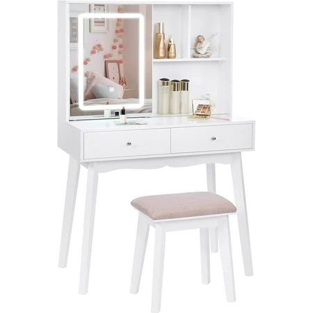 BEWISHOME Vanity Desk with Mirror and Lights, Makeup Vanity with Lights, White Vanity Set, Makeup Desk with 3 Color Lighting, Vanity Table with