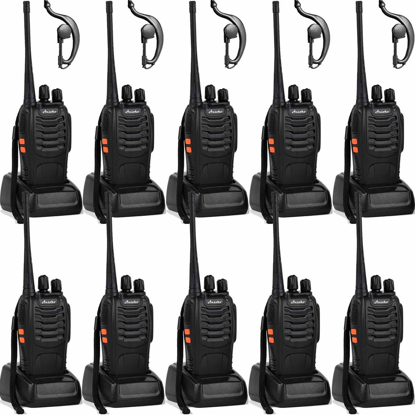 Ansoko Walkie Talkies Rechargeable Long Range Two Way Radios 16 Channel with Earpiece (2 Pack)