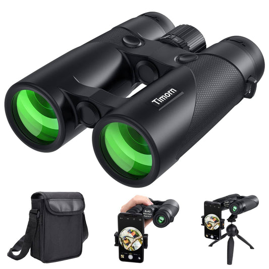 Binoculars Adults Bird Watching Hunting: Timorn Large View Compact Binocular with Phone Adapter Tripod & 8x42 Waterproof HD Binoculars for Travel,