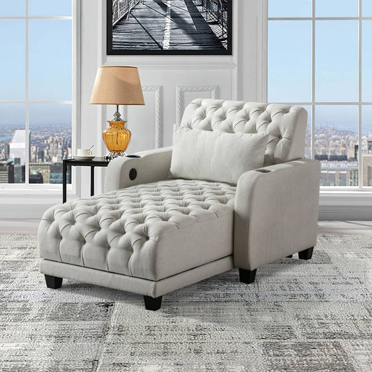 Tufted Square Arm Power Reclining Chaise Lounge with Wireless Charging Winston Porter Fabric