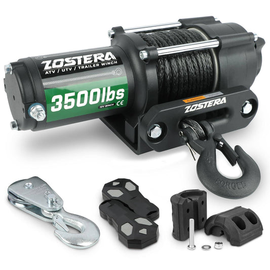 Zostera 12v Winch 3500 lbs ATV UTV Winches Electric Boat Trailer Winch Synthetic Rope Waterproof with 2 Wireless Remotes Control Switch and Mounting