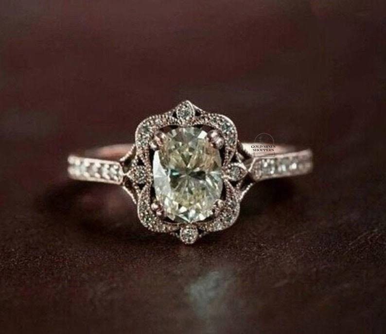 Antique Vintage Art Deco Diamond Ring Vintage Wedding Ring 2 CT Oval Cut Moissanite Engagement Ring