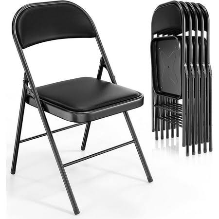 Vingli Folding Chairs with Padded Seats Metal Frame with Pu Leather Seat & Back