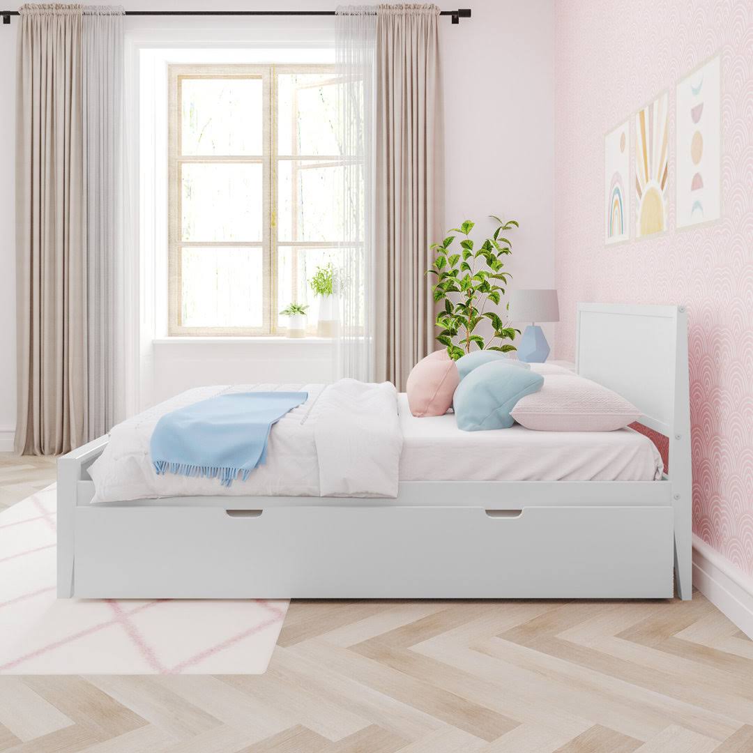 Aiste Full Solid Wood Trundle Panel Bed Size: Full/Double Color: White