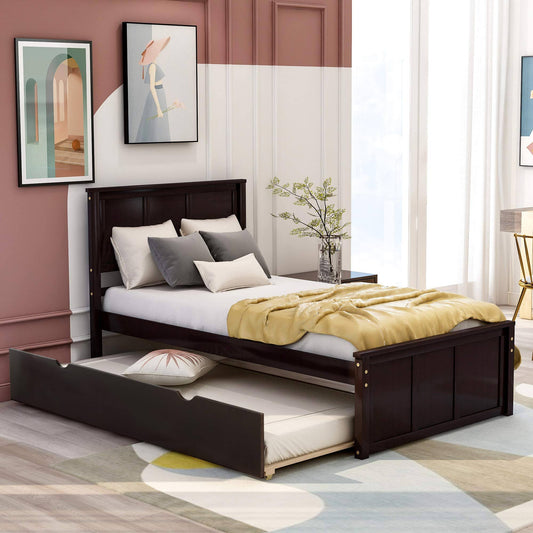 Bellemave Twin Bed with Trundle, Wood Platform Bed with Headboard and Footboard