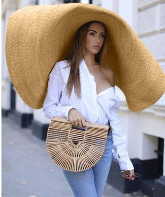 Wide Brim Oversized Beach Hats For Women Large Straw Hat Anti-uv Sun Protection Foldable Sun Shade Hat Cap Cover