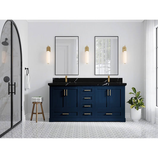 60 in. W x 22 in. D Boston Double Sink Bathroom Vanity in Evergreen with 2 in Empira White Quartz