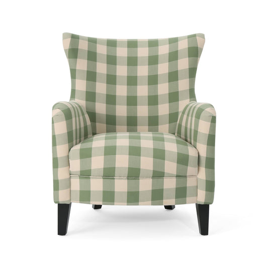 Arabella Farmhouse Fabric Club Chair by Christopher Knight Home - Green Checkerboard