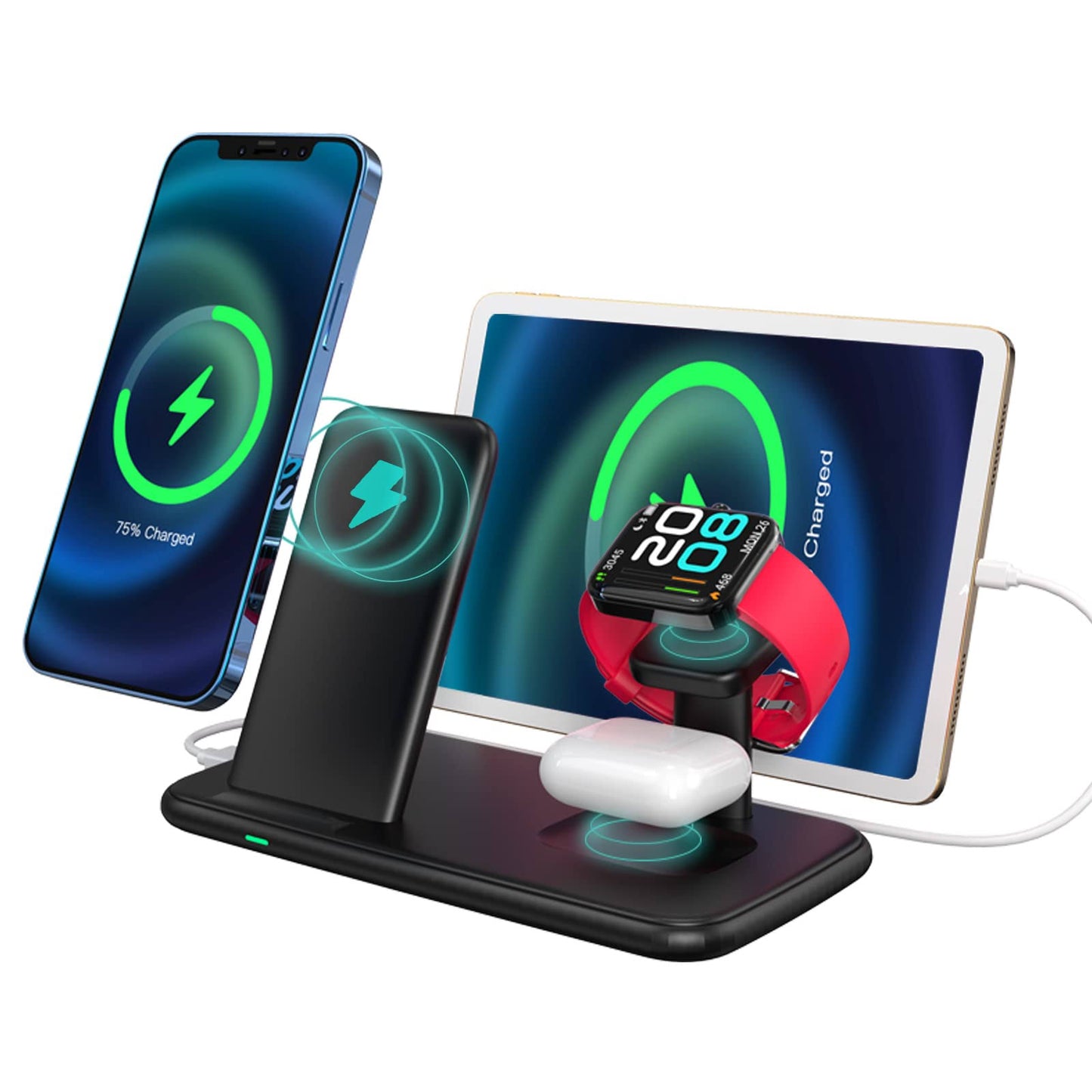 4 in 1 Wireless Charging Station 15W Multi Charger Lakewei Bedside Charge Stand Dock for Apple iPhone Series