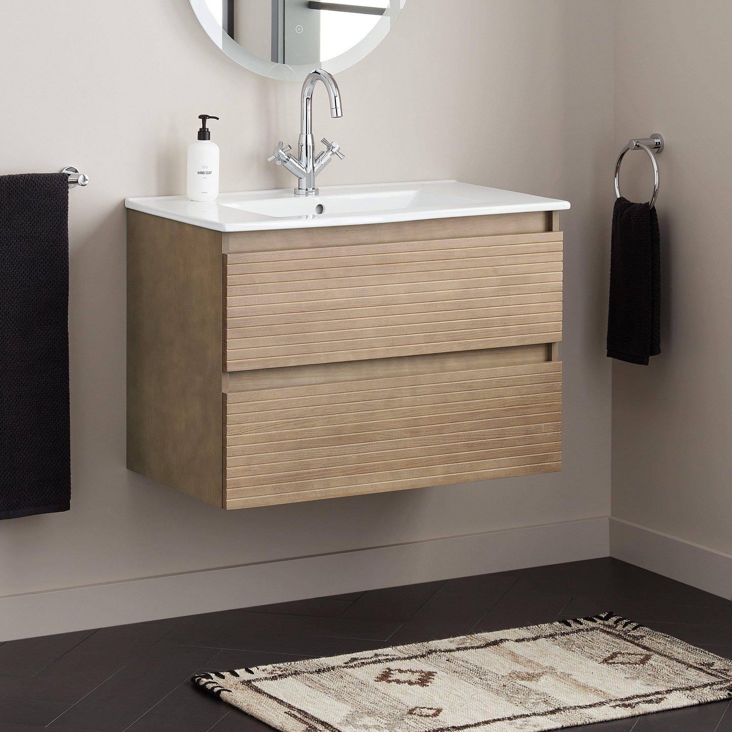 40 Kiah Wall-Mount Vanity with Integrated Sink Signature Hardware Base Finish: Hickory Brown