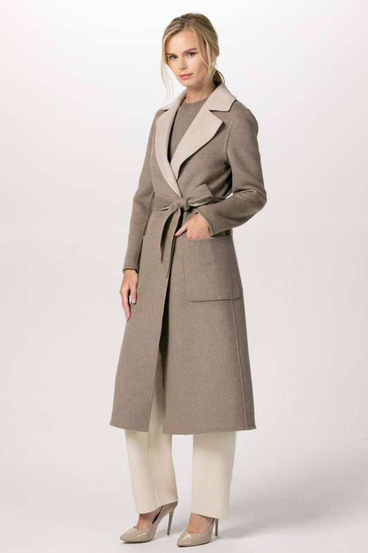 Womens Cashmere Reversible Long Coat Beige - Gobi Cashmere