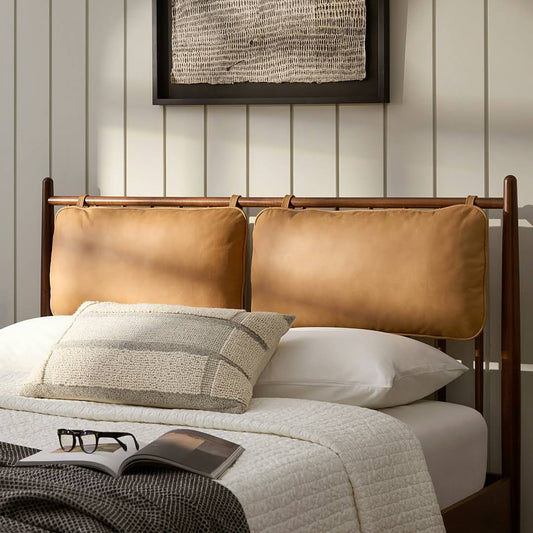 Brown Leather Headboard Cushion Set, Fiber and Feather-filled, Scandinavian Design | Article Lenia Modern Furniture