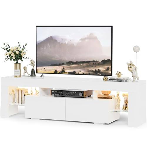 YESHOMY Modern LED TV Stand for Televisions Up to 70 inch with Glass Shelves and Drawer, Gaming Entertainment Center with Multiple Dynamic RGB Modes