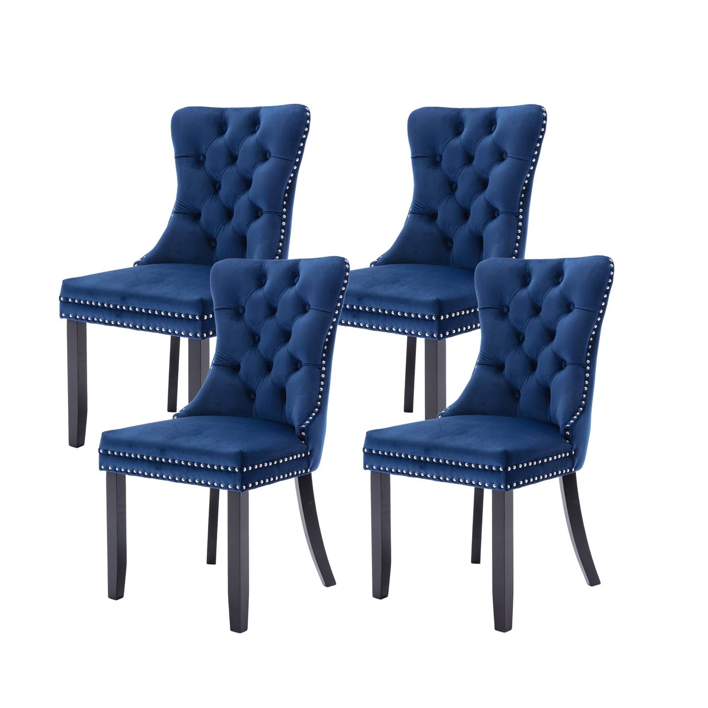 Virabit Tufted Dining Chairs Set of 6, Velvet Upholstered Dining Chairs with Nailhead Back and Ring Pull Trim, Solid Wood Dining Chairs for Kitchen/