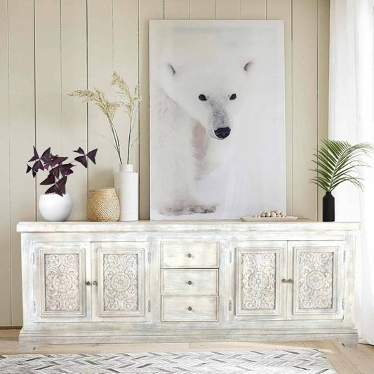 94 Inch Distressed Antique White Sideboard Buffet With Drawers Jumbo Cabinet One Allium Way