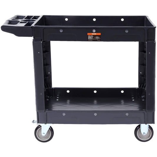 VEVOR Utility Service Cart, 2 Shelf 550lbs Heavy Duty Plastic Rolling Utility Cart with 360° Swivel Wheels, Medium Lipped Shelf