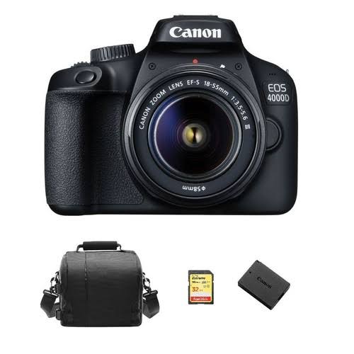 Canon Eos 4000D DSLR Camera with 18-55mm f/3.5-5.6 Zoom Lens, 64GB Memory,Case, Tripod and More (28pc Bundle)