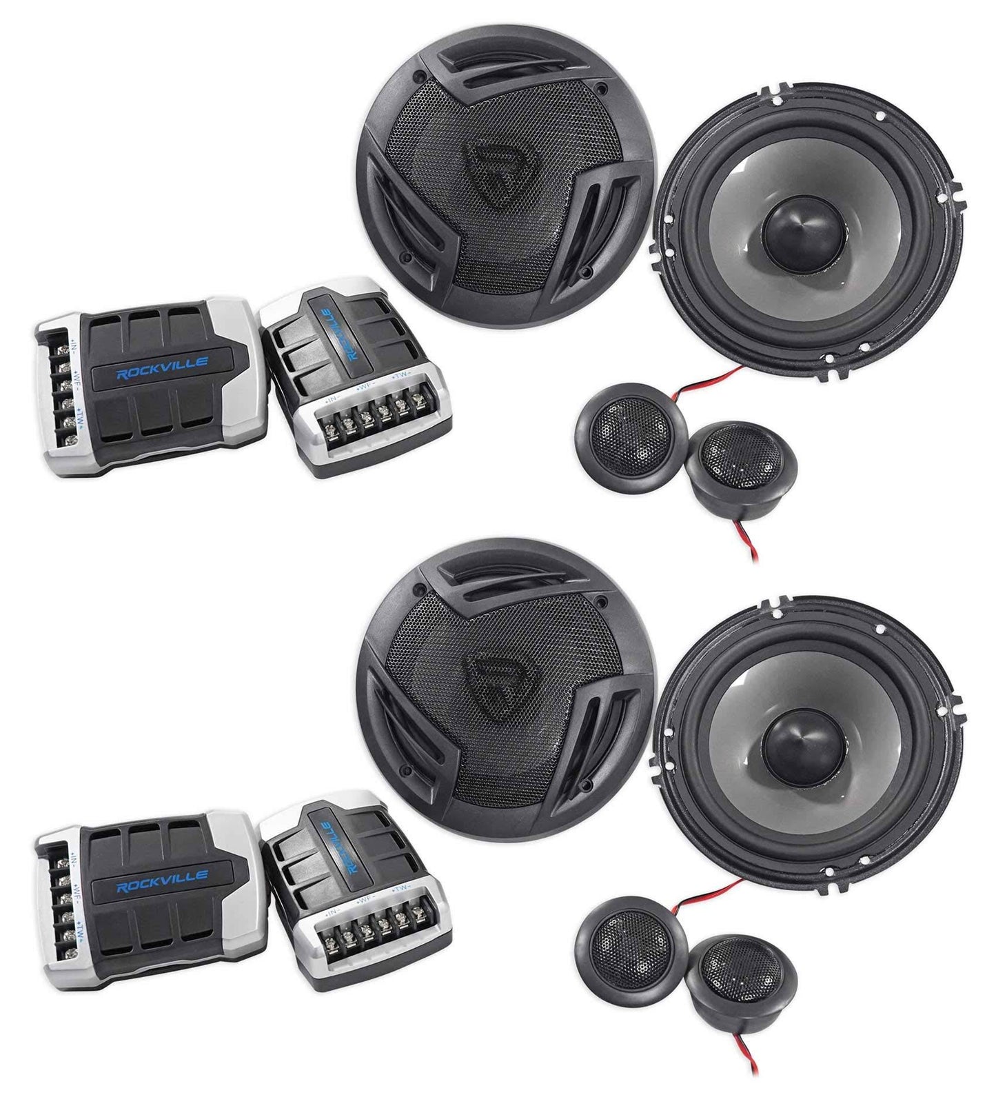 (2) Pairs Rockville RV65.2C 6.5 Component Car Speakers 1500w/280w RMS CEA Rated