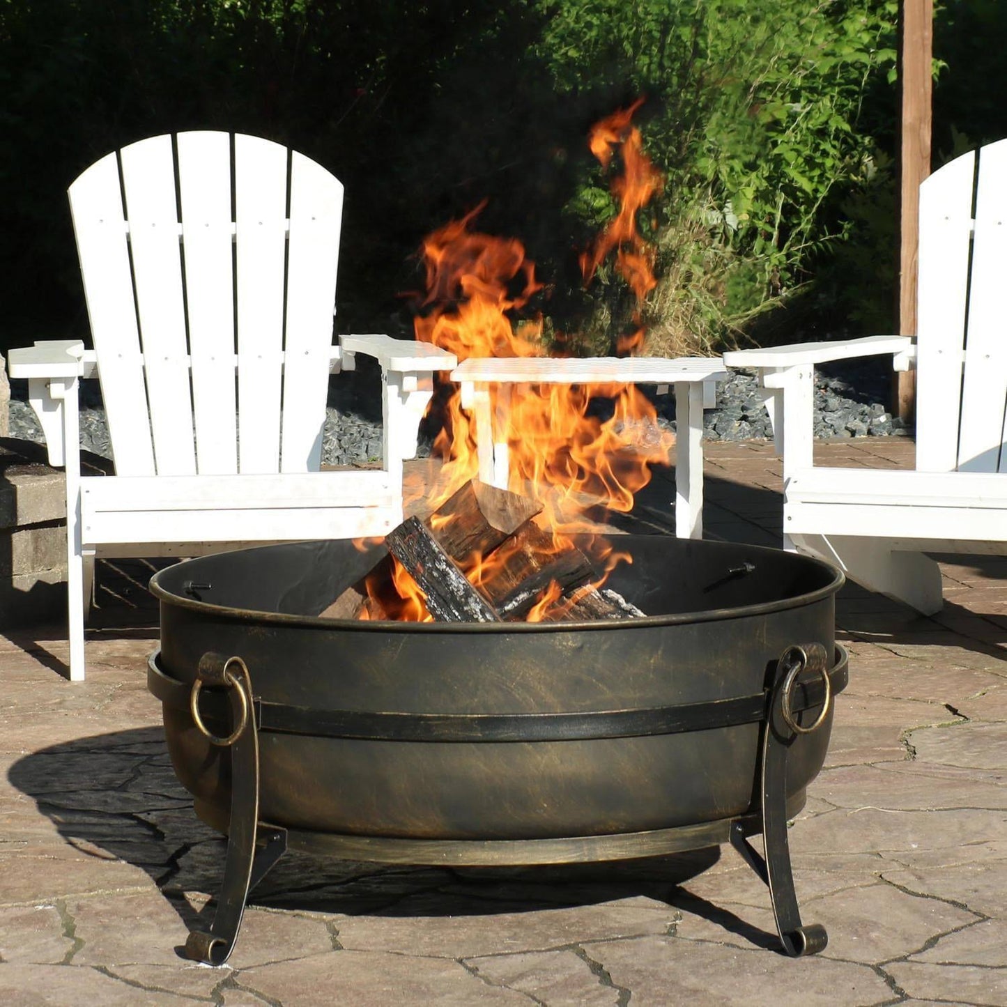 Ultimate Patio Cauldron 34 Inch Round Steel Wood Burning Fire Pit in Bronze UP-NB-CF2256