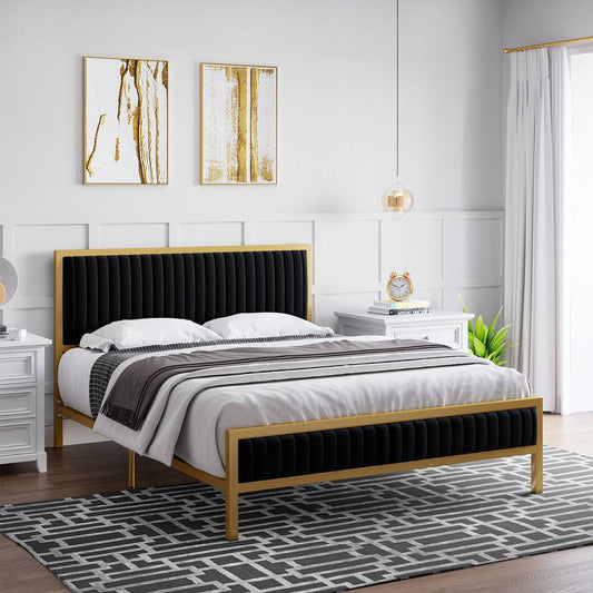 Burglind Upholstered Platform Bed with Velvet Tufted Headboard Everly Quinn