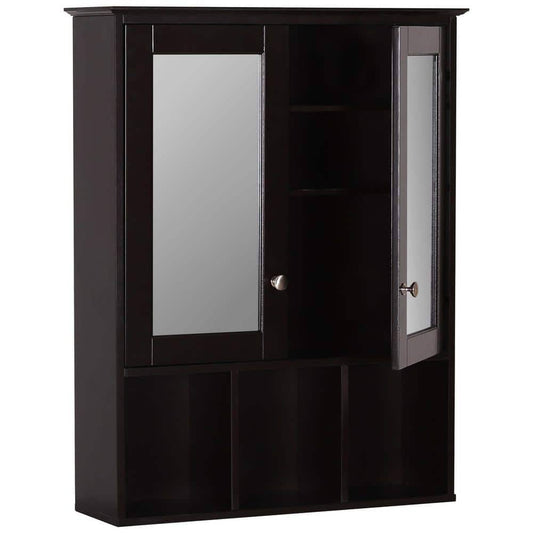 23.6 in. W x 7.5 in. D x 30.4 in. H Oversized Bathroom Storage Wall Cabinet with Adjustable Shelves and Mirror, Espresso