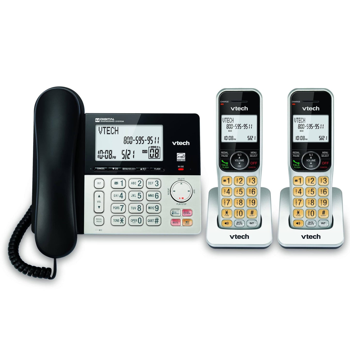 Vtech VG208 DECT 6.0 Corded/Cordless Phone for Home with Answering Machine, Call Blocking, Caller ID, Large Backlit Display, Duplex Speakerphone, Inte