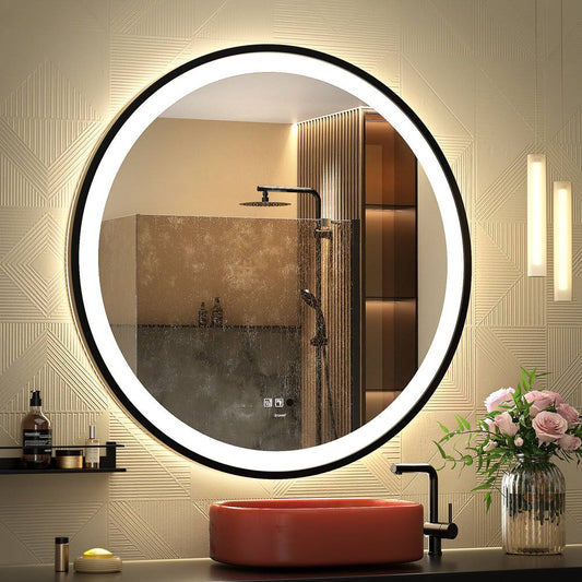 Balig Round Black Illuminated Dimmable LED Anti Fog Mirror Bathroom Vanity Mirror with Motion Sensing Ivy Bronx