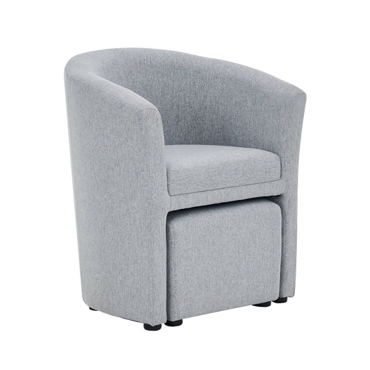 Adela Fabric Upholstered Barrel Accent Chair with Ottoman Porthos Home Fabric: Dark Gray Polyester Blend