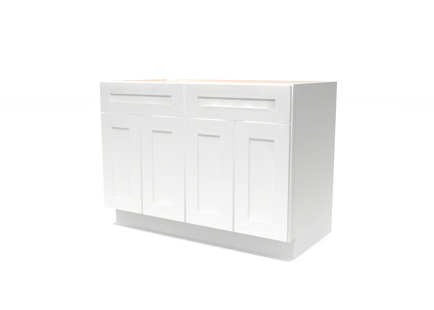 Base Four Door Two Drawers 48 Wide White Shaker Cabinet | RTA Kitchen