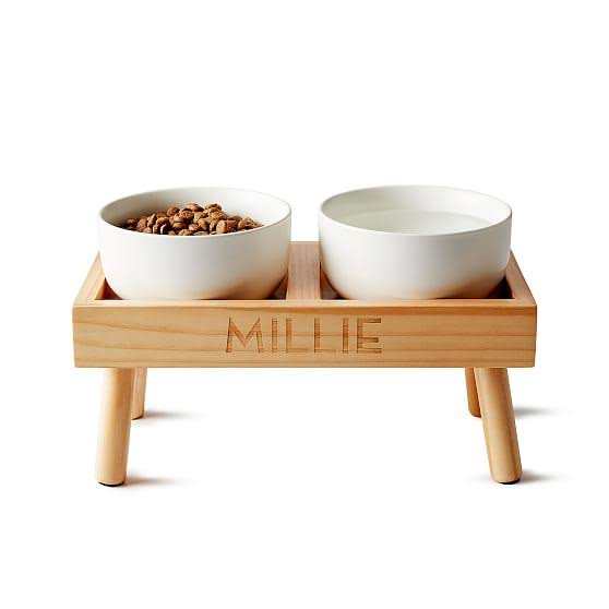 Ceramic Dog Bowls with Wooden Stand