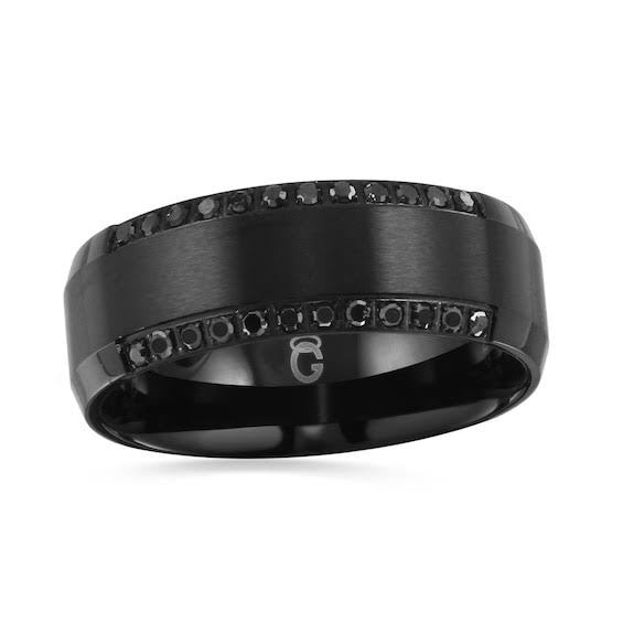 Zales Mens 1/6 CT. T.w. Black Diamond Beveled Edge Band in Black IP Stainless Steel