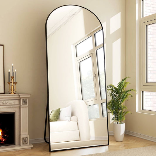 BEAUTYPEAK 64 inchx21 inch Full Length Standing Arch-Top Floor Mirror, Gold, Size: 21 x 64