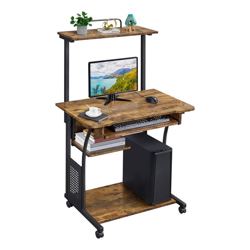 Yaheetech 3 Tiers Rolling Computer Desk with Keyboard Tray and Printer