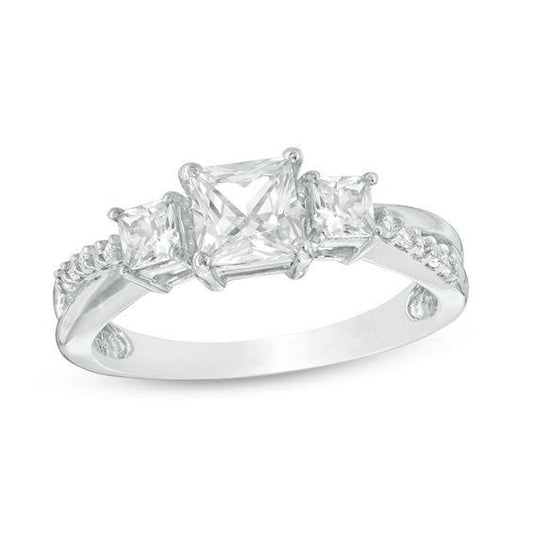 Zales Princess-Cut Lab-Created White Sapphire Three Stone Ring in 10K