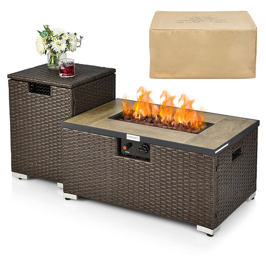 CASAINC Rattan Firepit 32-in W 40000-BTU Brown Portable Tabletop Wicker Propane Gas Fire Pit Table | HS-W51425795