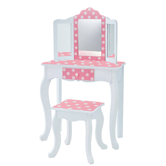 Teamson Kids Fashion Prints Polka Dot Vanity Table and Stool Set