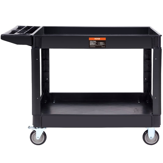 VEVOR Utility Service Cart, 2 Shelf 550lbs Heavy Duty Plastic Rolling Utility Cart with 360° Swivel Wheels, Medium Lipped Shelf, Ergonomic Storage