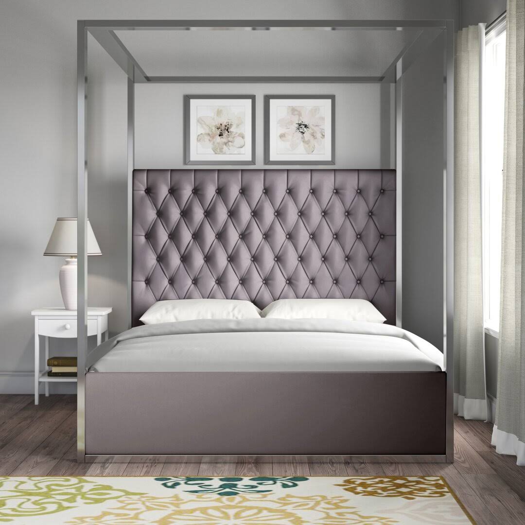 Tufted Upholstered Canopy Bed Everly Quinn