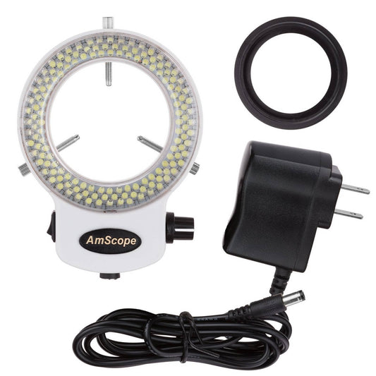 AmScope LED-144W-ZK White Adjustable 144-LED Ring Light Illuminator for Stereo Microscope