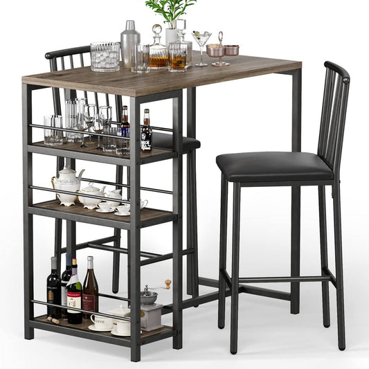 Aiho 36 inch Metal Bar Table and Chairs Set for 2 with 3 Storage Shelves - Black, Size: 36 x 36 x 19.7 inches,36.2 x 17 x 15 Inches